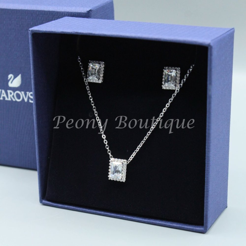 Swarovski 5579842 Angelic earrings necklace jewelry fashion set silver tone new